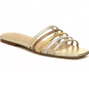 NIB Veronica Beard Mazon silver gold bronze metallic flats sandals, size 8.5